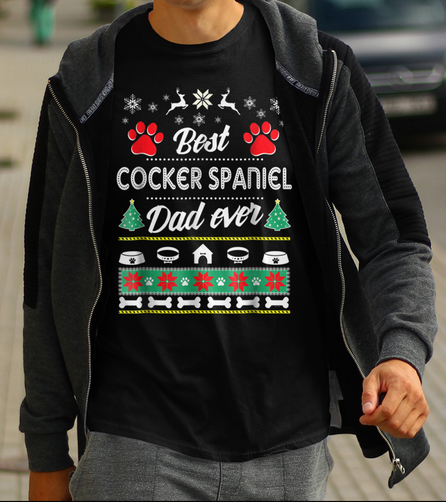 Best Cocker Spaniel Dad Ever Christmas Paw Print Snowflake T-Shirt