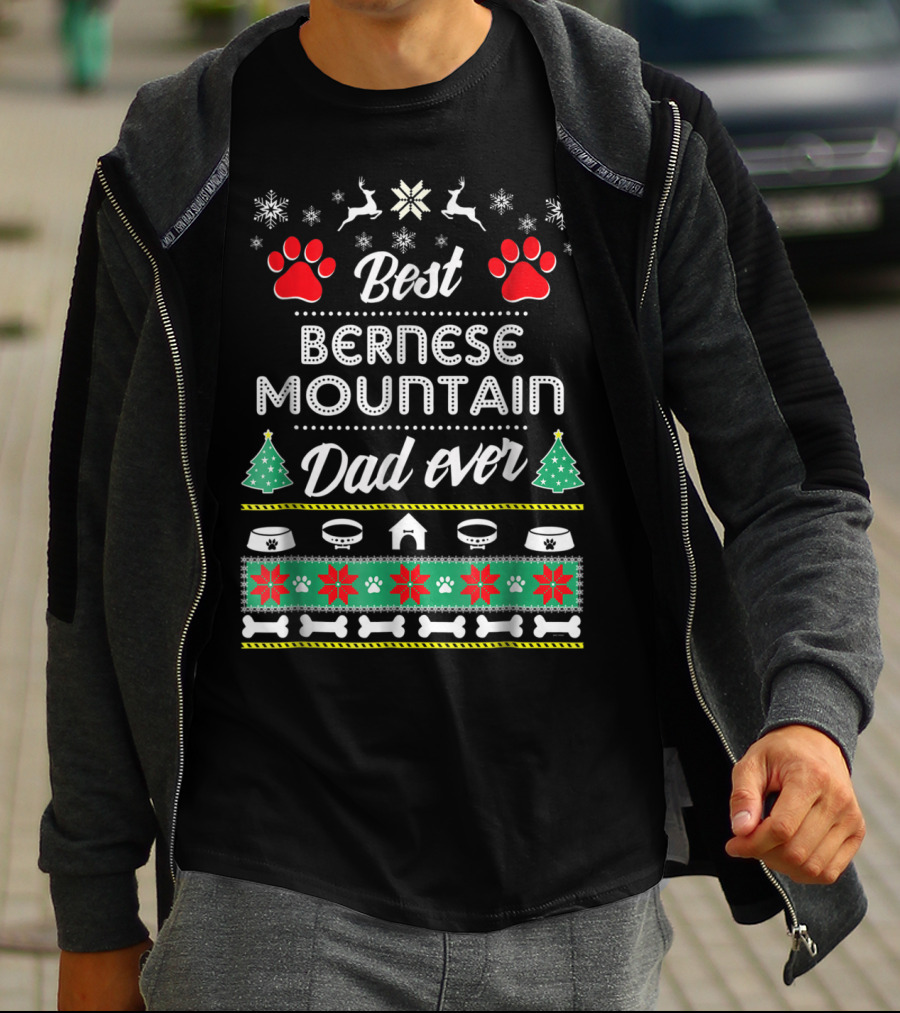 Best Bernese Mountain Dad Ever Christmas Snowflakes And Paws T-Shirt