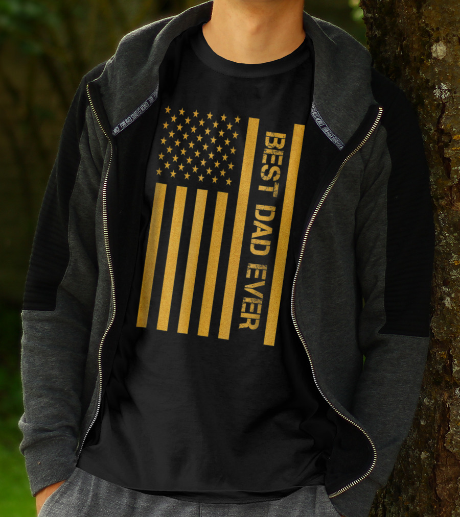 Best Dad Ever American Flag In Gold T-Shirt