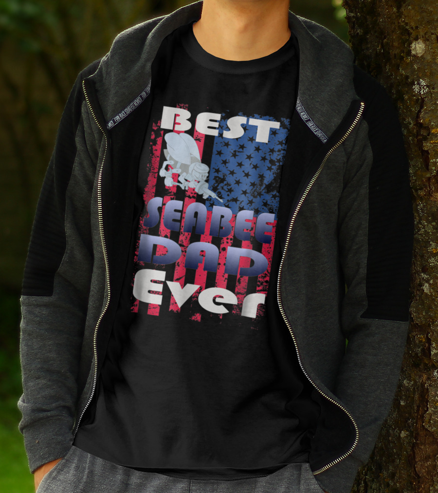 Best Seabee Dad Ever American Flag Bee Mascot T-Shirt