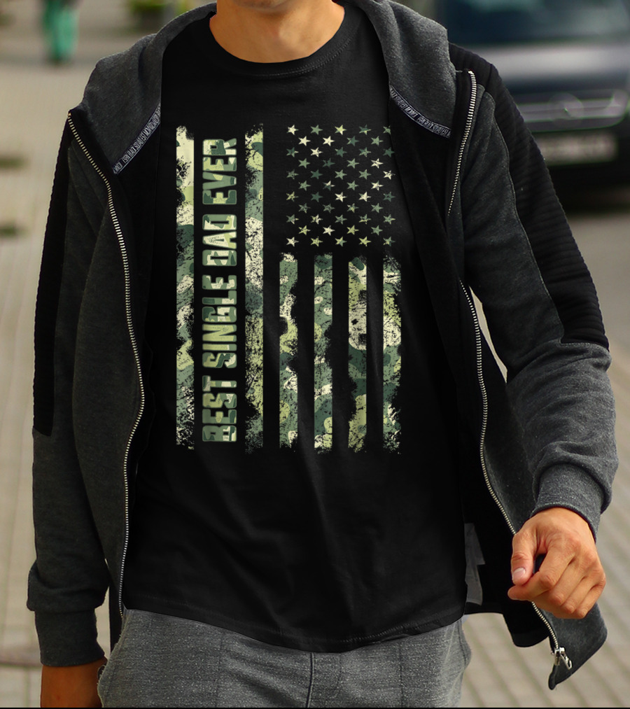 Best Single Dad Ever Camouflage American Flag T-Shirt