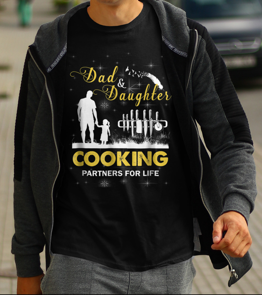 Dad And Daughter Cooking Partners For Life Silhouette And Knives T-Shirt
