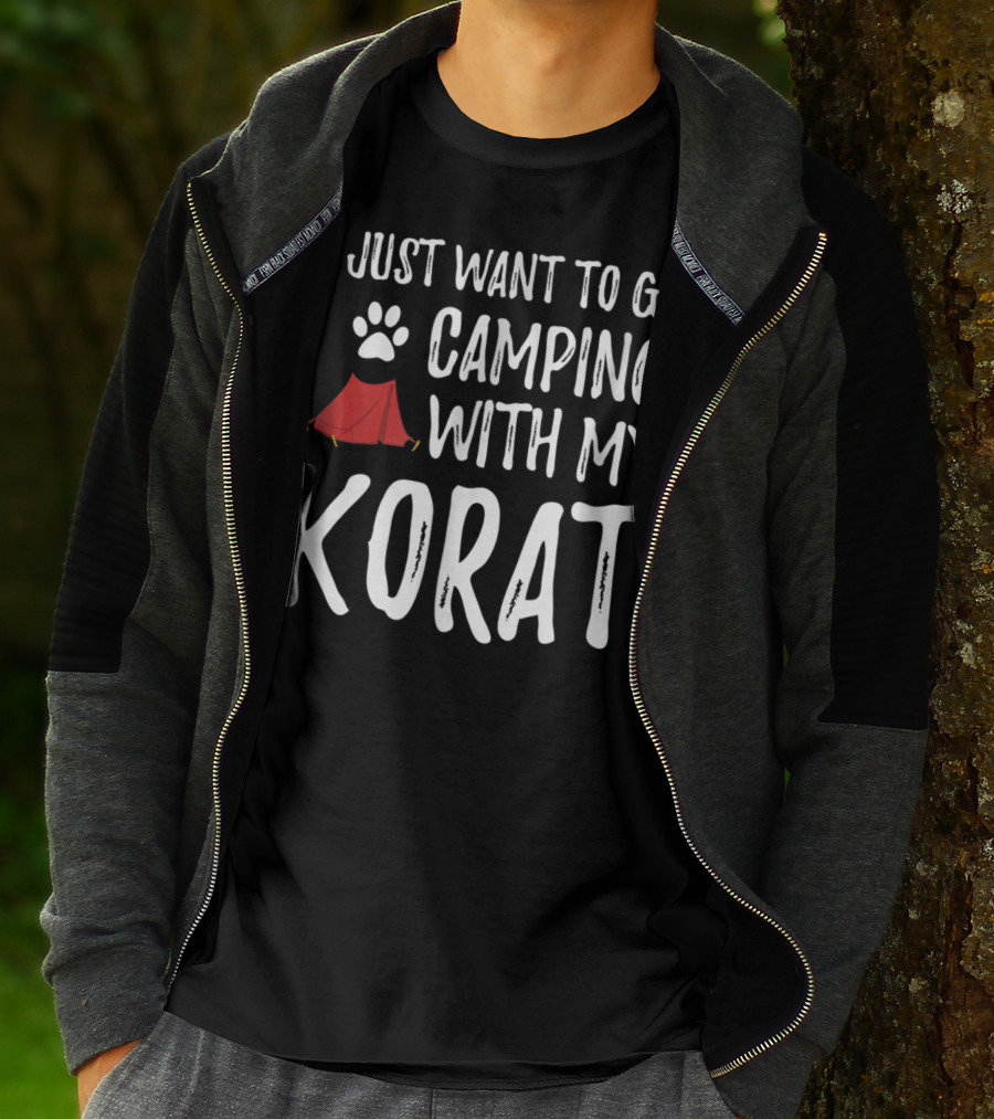 I Just Want To Go Camping With My Korat Cat Tent Paw Prints T-Shirt
