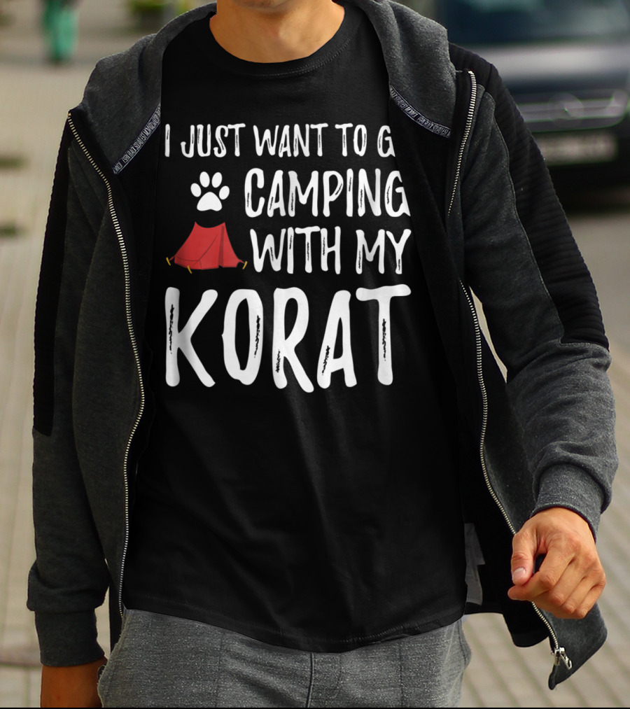 I Just Want To Go Camping With My Korat Cat Tent Paw Prints T-Shirt