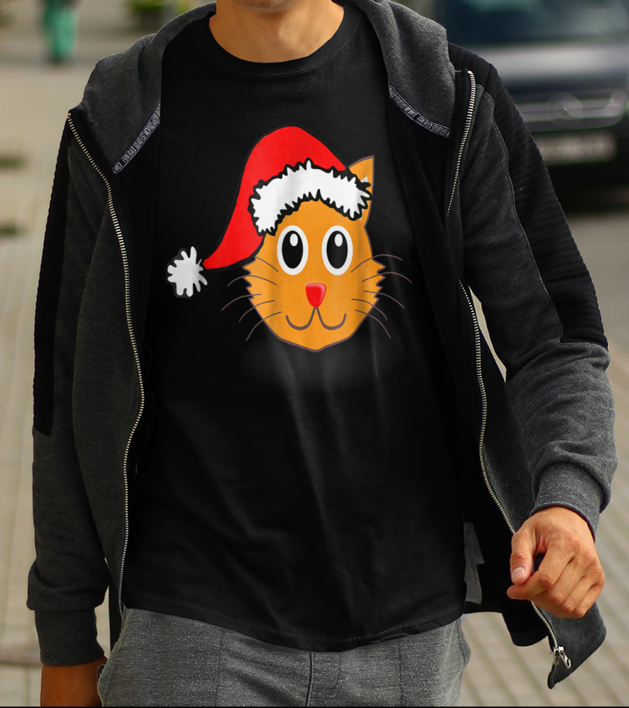 Cat Lover Grandma Kid Grandpa39 Santa Hat Cat Face T-Shirt