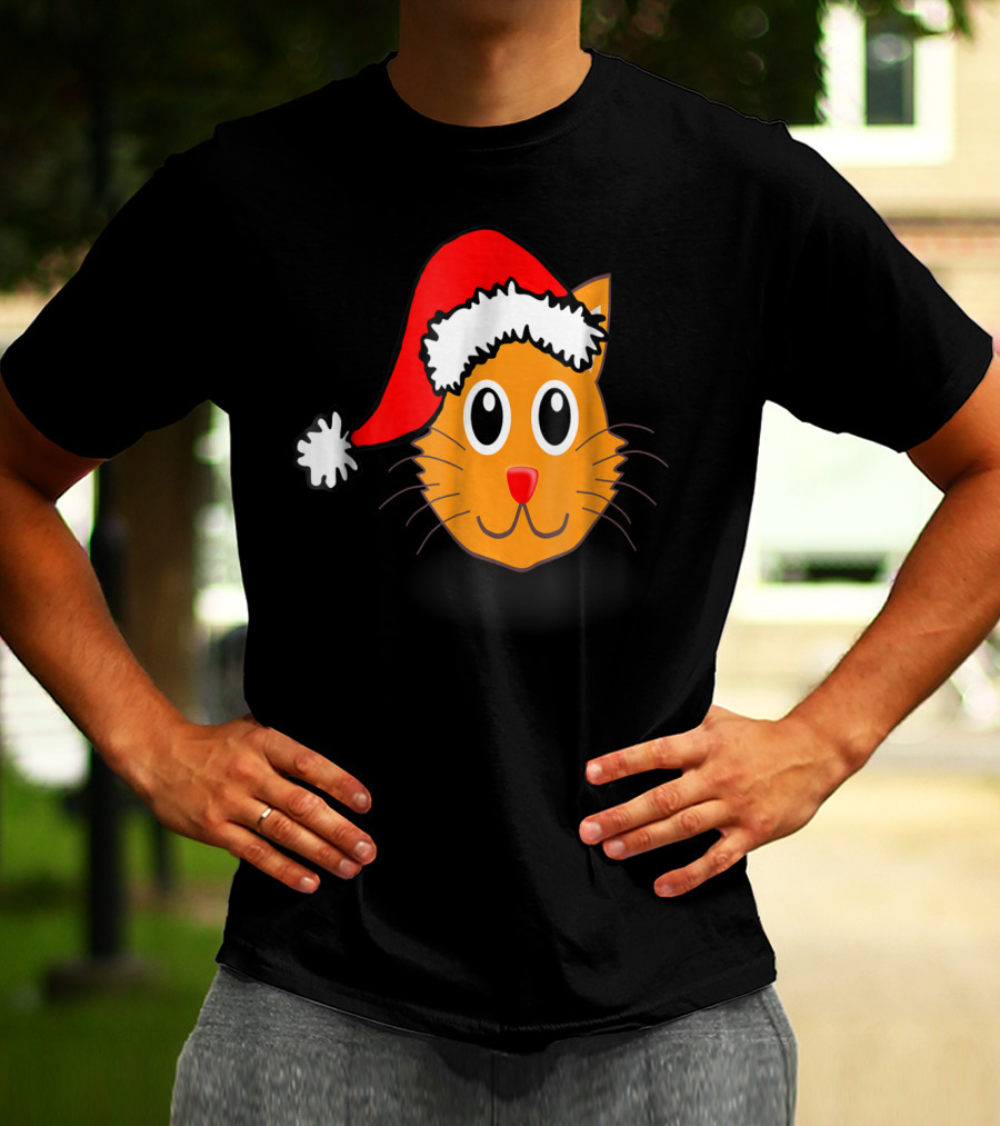 Cat Lover Grandma Kid Grandpa39 Santa Hat Cat Face T-Shirt