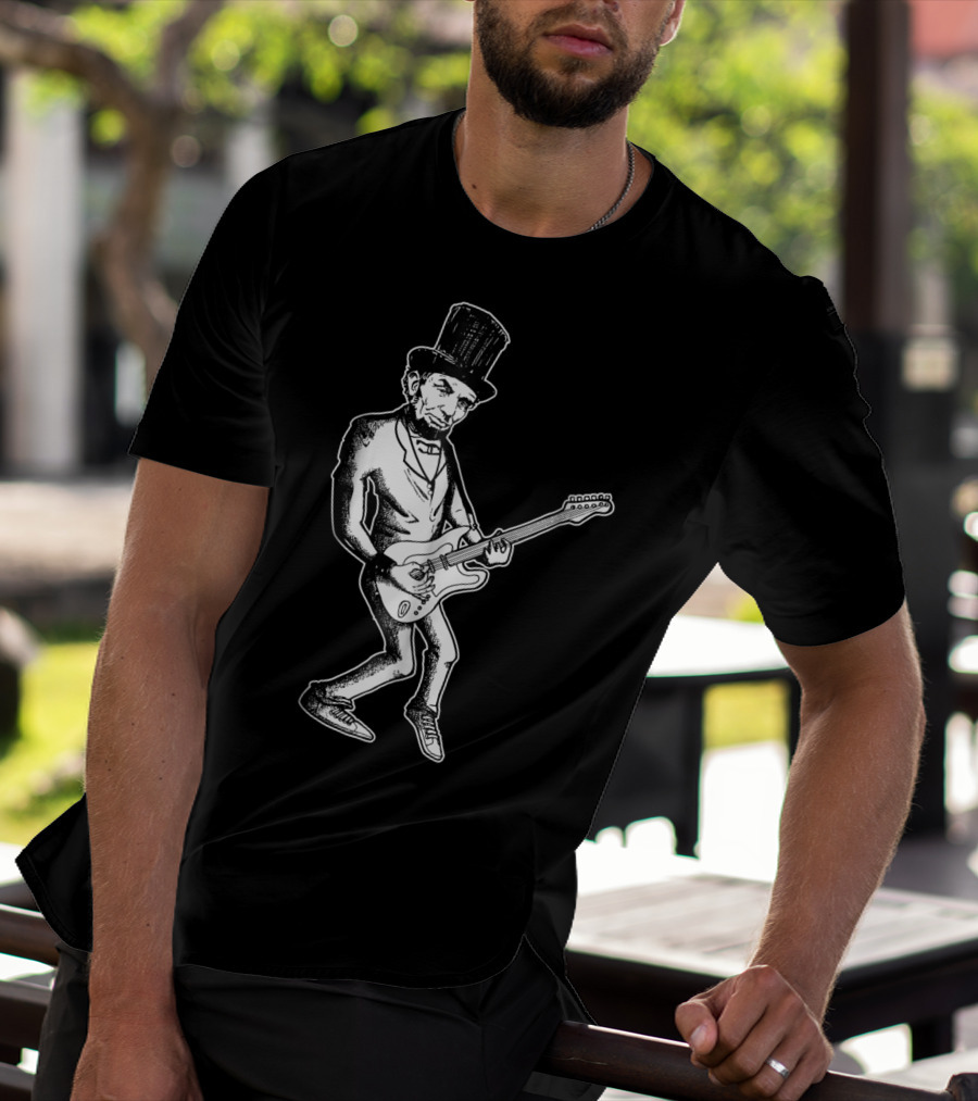 Abraham Lincoln Guitar Dad Rock Star With Top Hat And Electric Guitar T-Shirt
