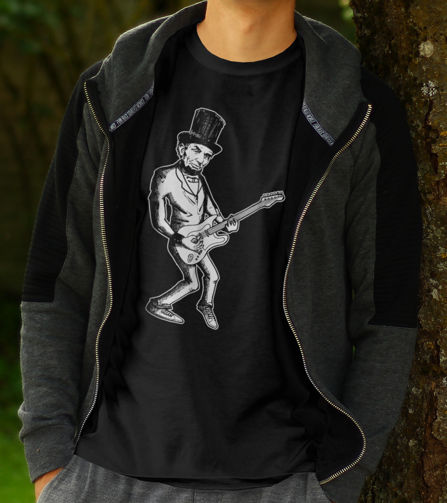 Abraham Lincoln Guitar Dad Rock Star With Top Hat And Electric Guitar T-Shirt