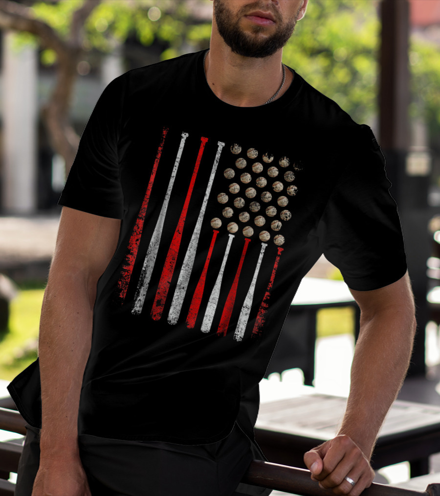 Vintage American Flag Baseball Bats And Balls T-Shirt
