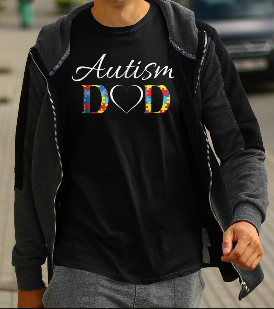 Autism Dad Puzzle Piece Heart Design Autism With Puzzle Piece Letters25 T-Shirt