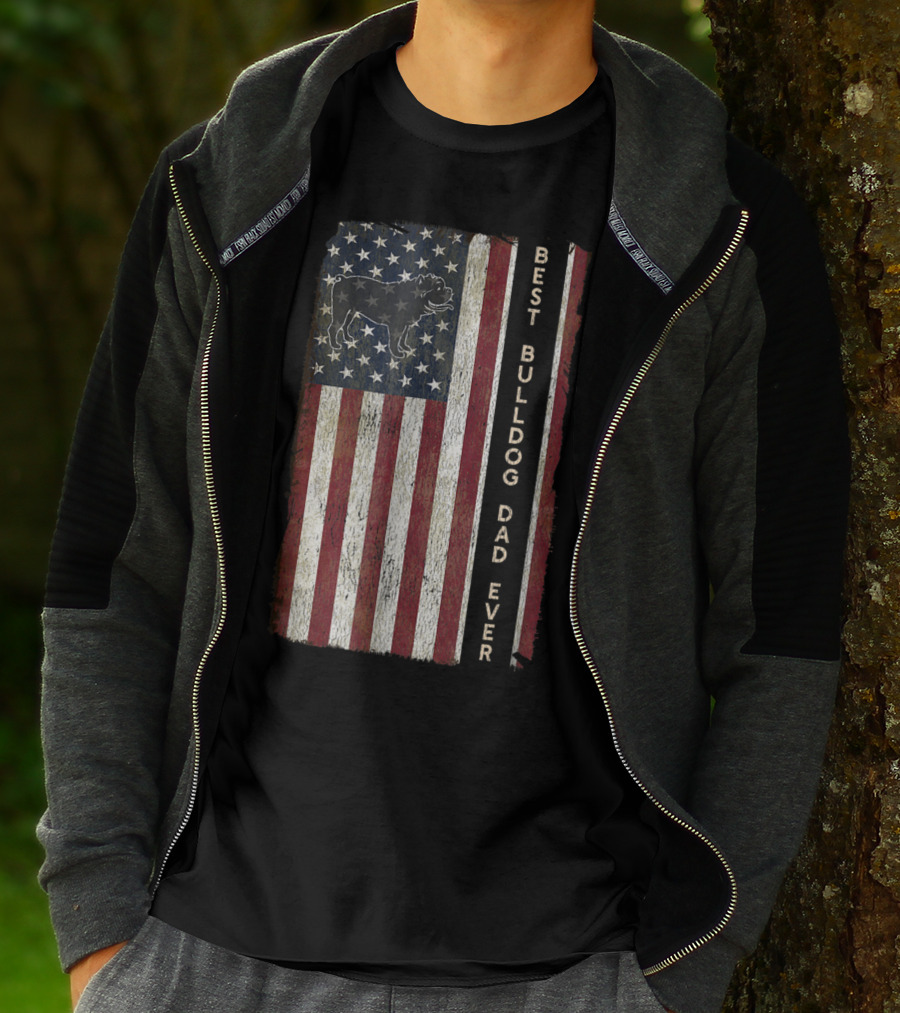 Best Bulldog Dad Ever USA Flag Design Men63 T-Shirt
