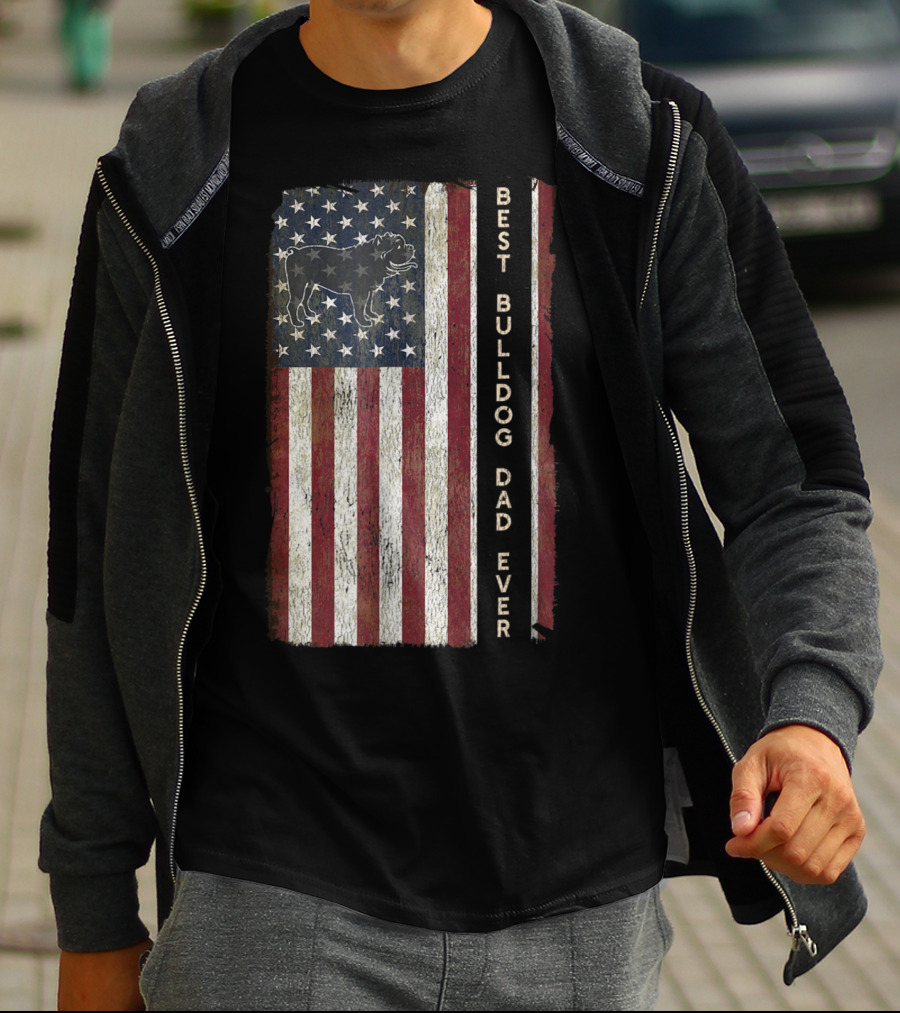 Best Bulldog Dad Ever USA Flag Design Men63 T-Shirt