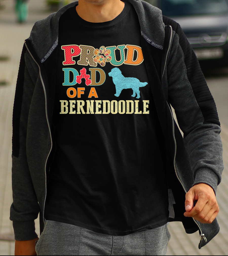 Proud Dad Of A Bernedoodle Colorful Paw Prints T-Shirt