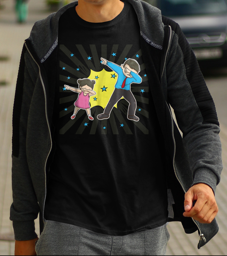 Dabbing Dad Matching Dad Daughter Father Stars Burst Fun T-Shirt