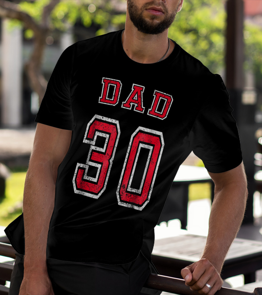 Dad 30 Distressed Football Birthday T-Shirt
