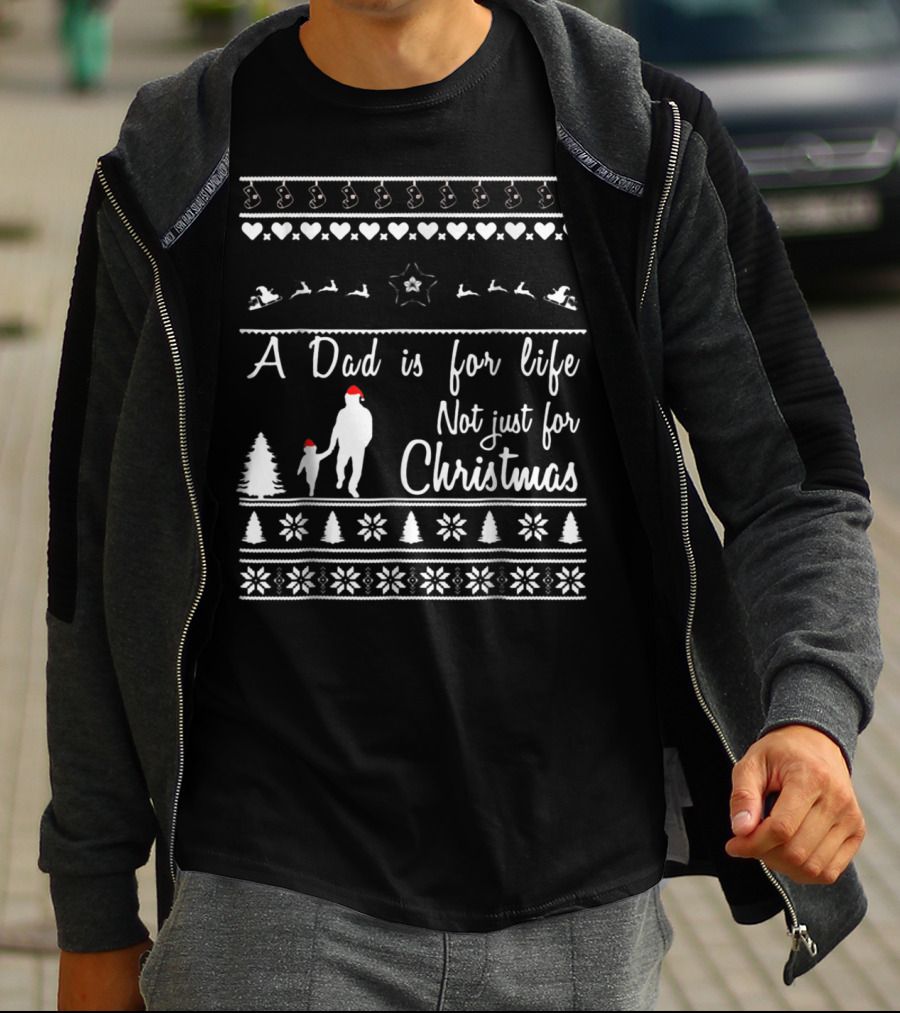 A Dad Is For Life Not Just For Christmas Silhouette Santa Hats Snowflakes T-Shirt