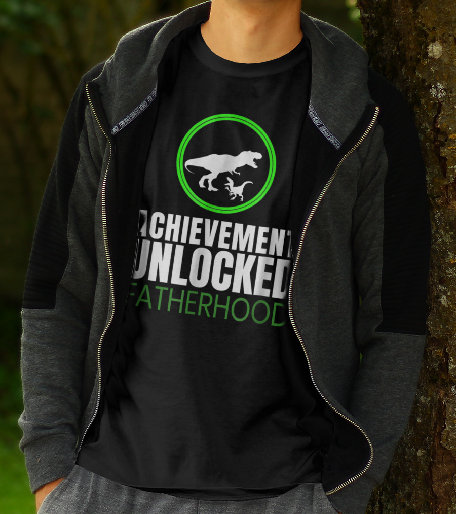 Achievement Unlocked Fatherhood Dinosaur Gaming First Time Dad T-Shirt
