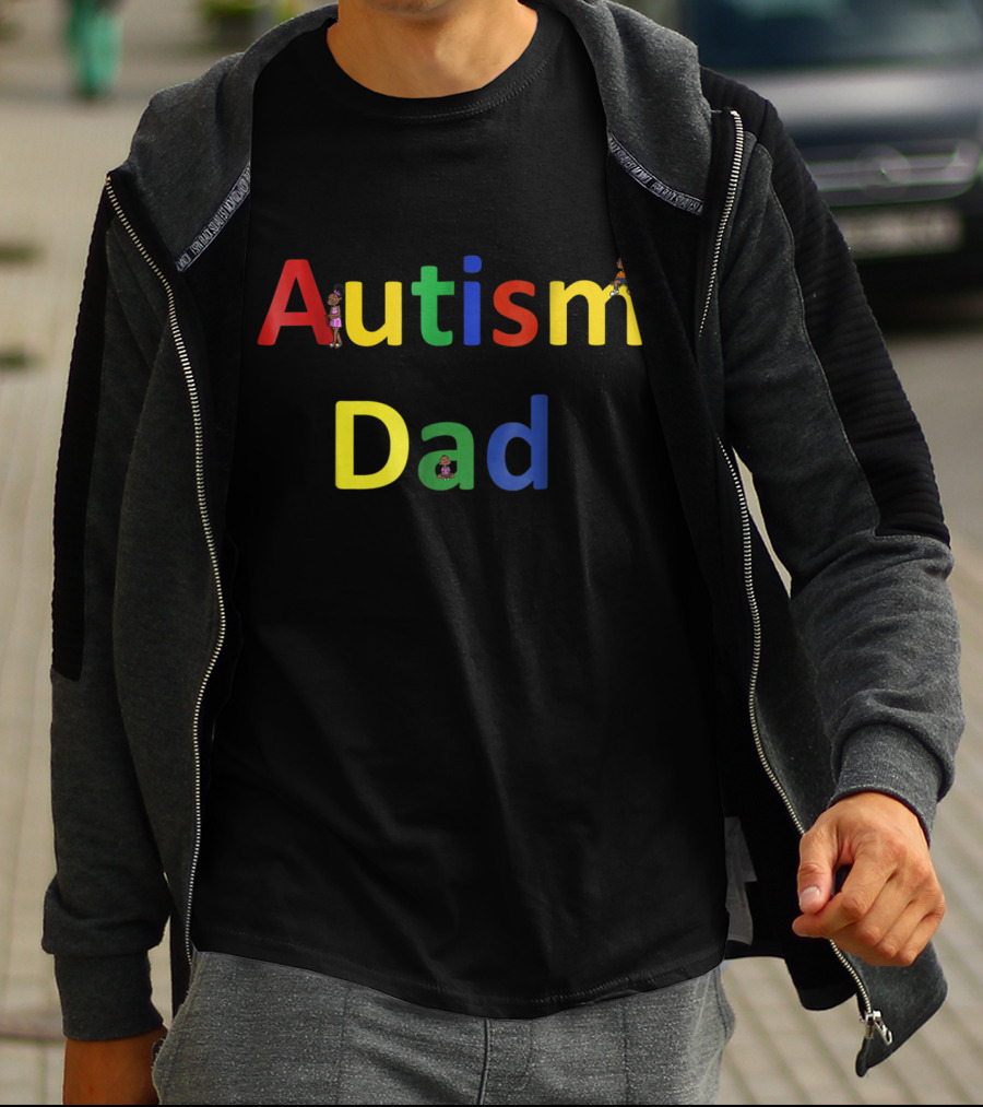 Autism Dad Autism Awareness Colorful Letters With Characters T-Shirt