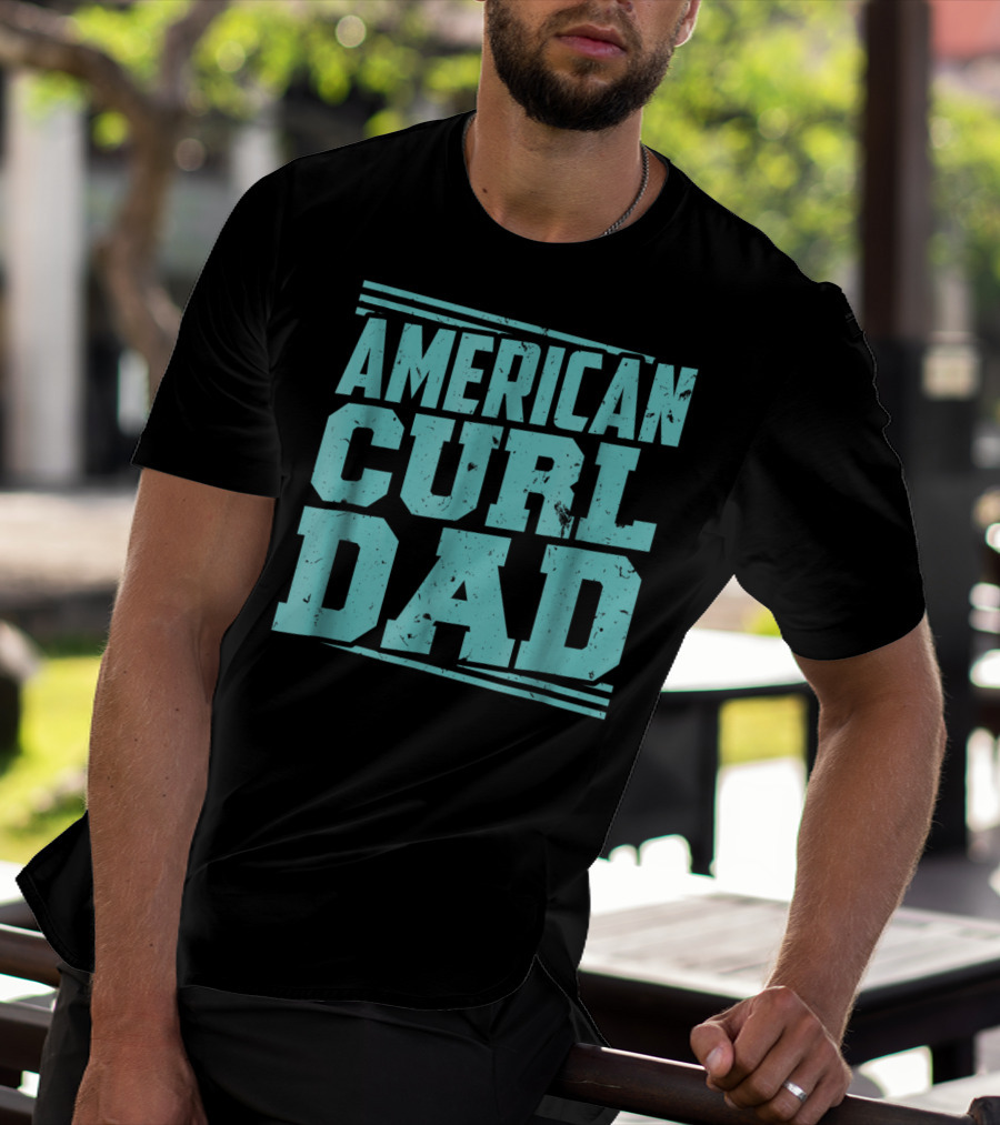 American Curl Dad Retro Blue Typography T-Shirt