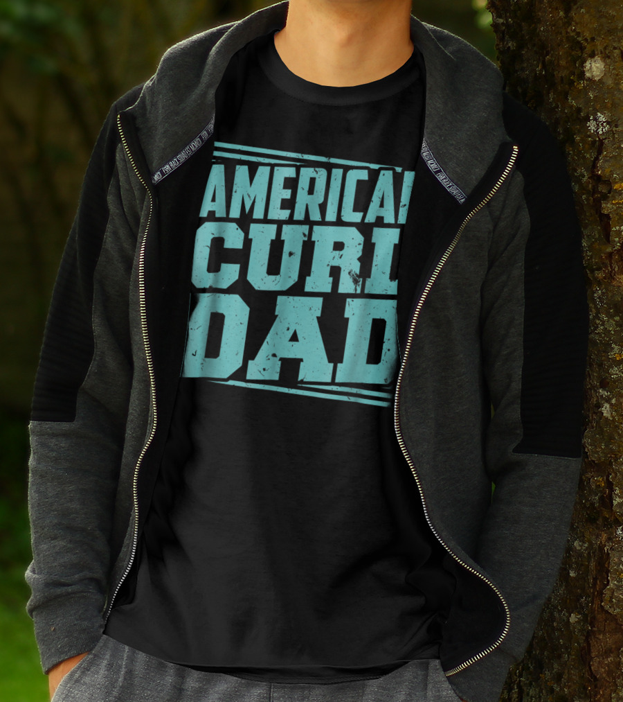 American Curl Dad Retro Blue Typography T-Shirt