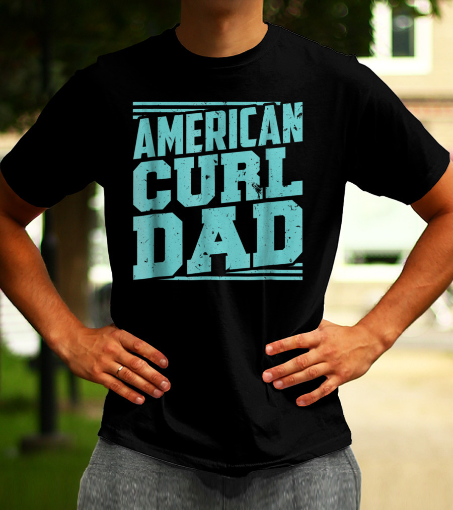 American Curl Dad Retro Blue Typography T-Shirt