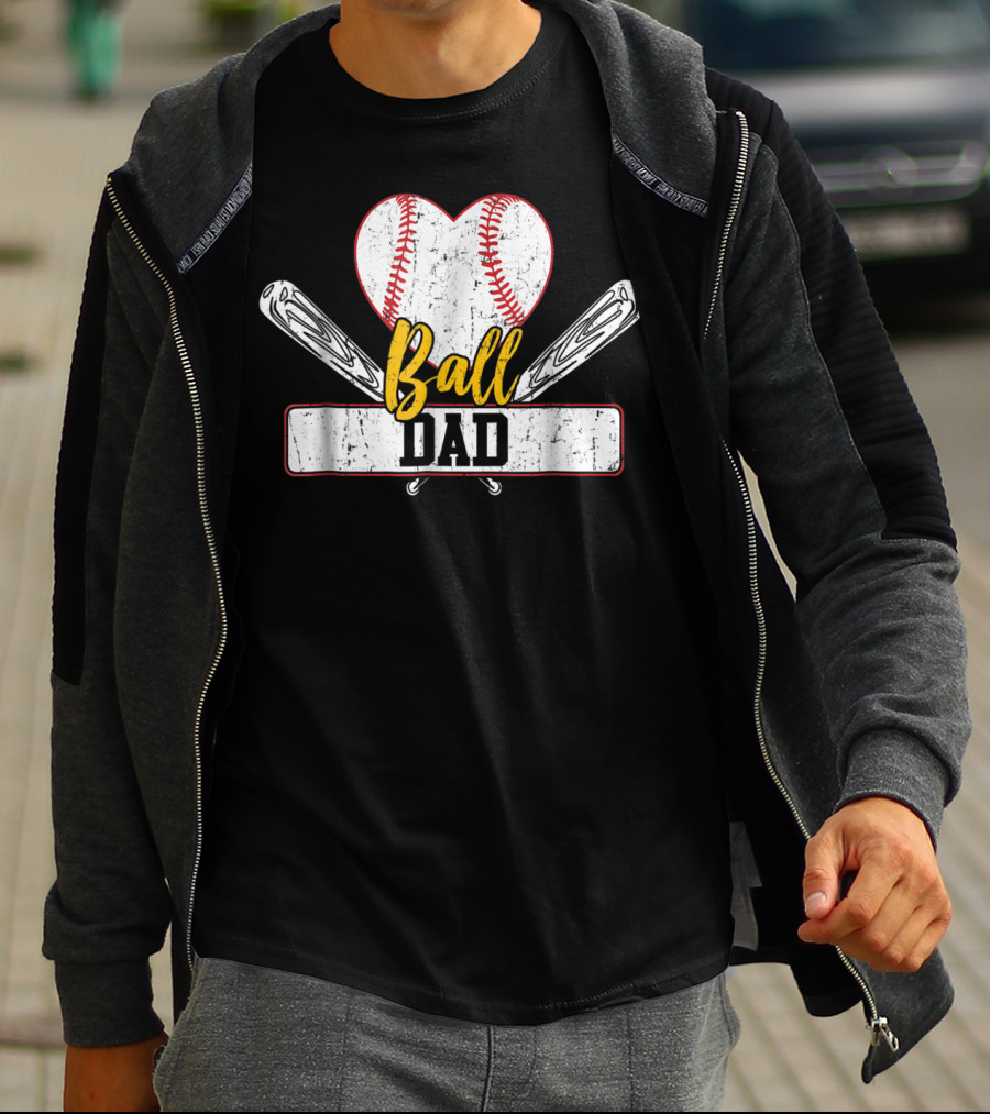 Ball Dad Heart Baseball Bat T-Shirt