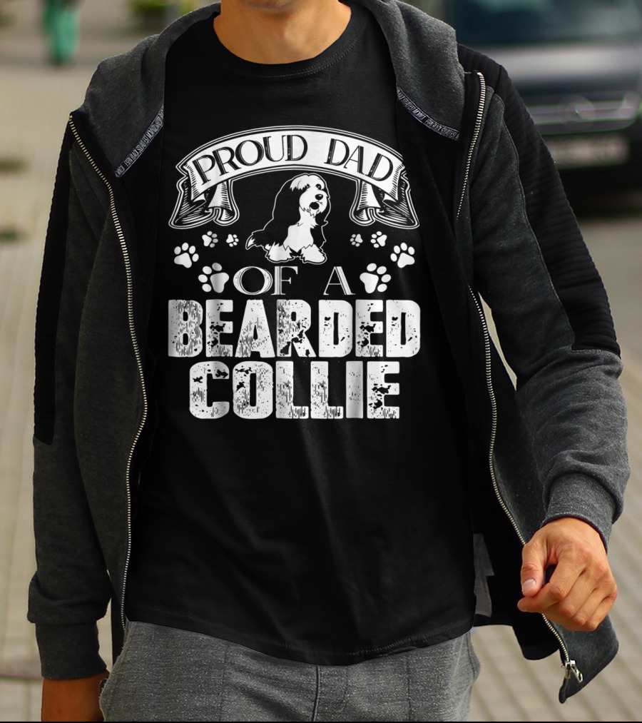 Proud Dad Of A Bearded Collie Paw Prints Banner T-Shirt