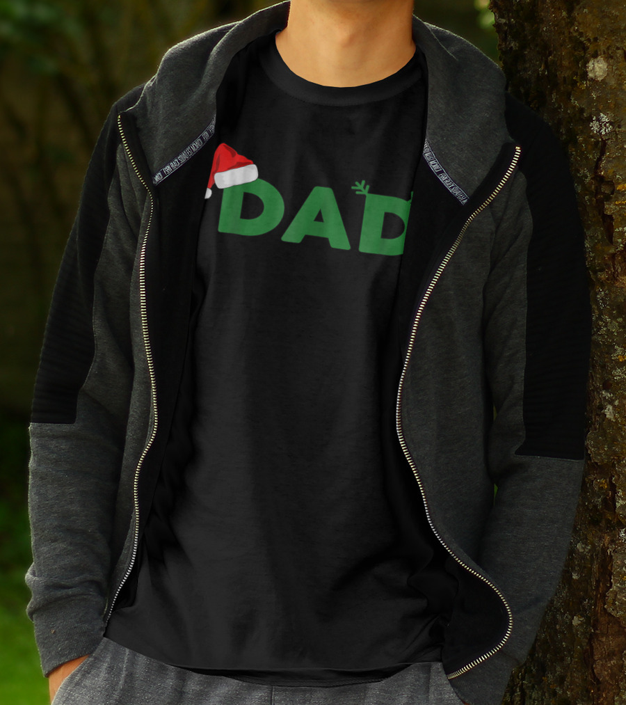 Dad Christmas Family Matching Santa Hat Reindeer Antlers T-Shirt
