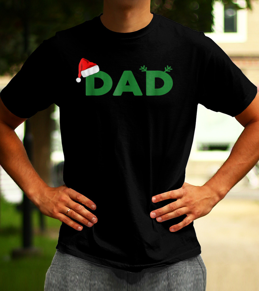 Dad Christmas Family Matching Santa Hat Reindeer Antlers T-Shirt