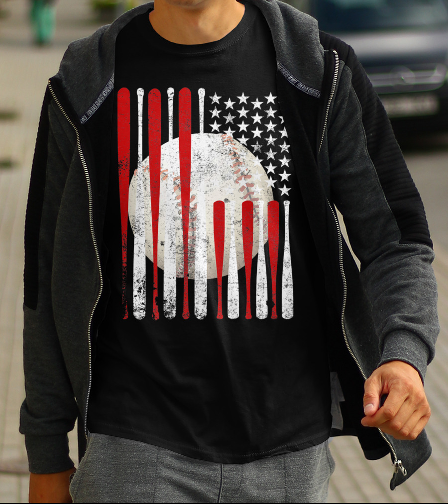 Vintage American Flag Baseball Bat Stars And Stripes Tee86 T-Shirt
