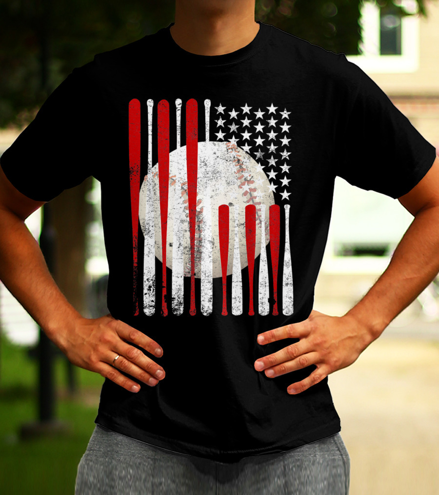 Vintage American Flag Baseball Bat Stars And Stripes Tee86 T-Shirt