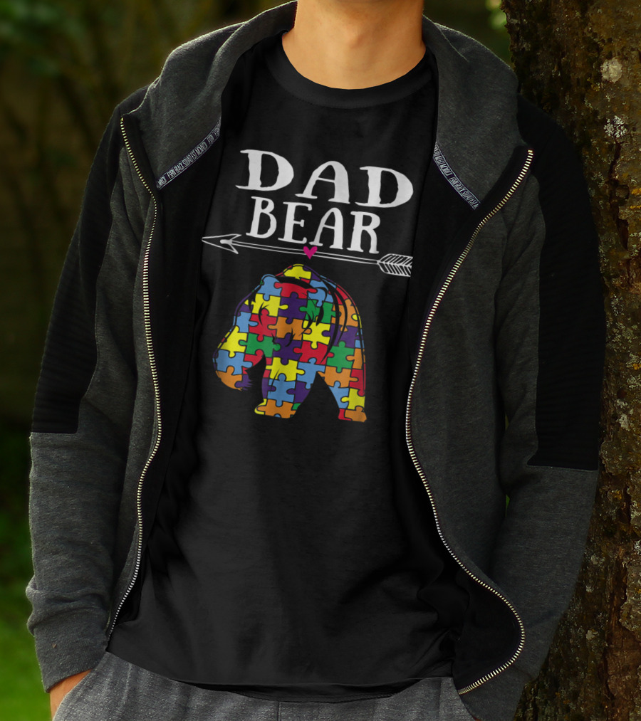 Dad Bear Autism Awareness Puzzle Pieces Arrow T-Shirt