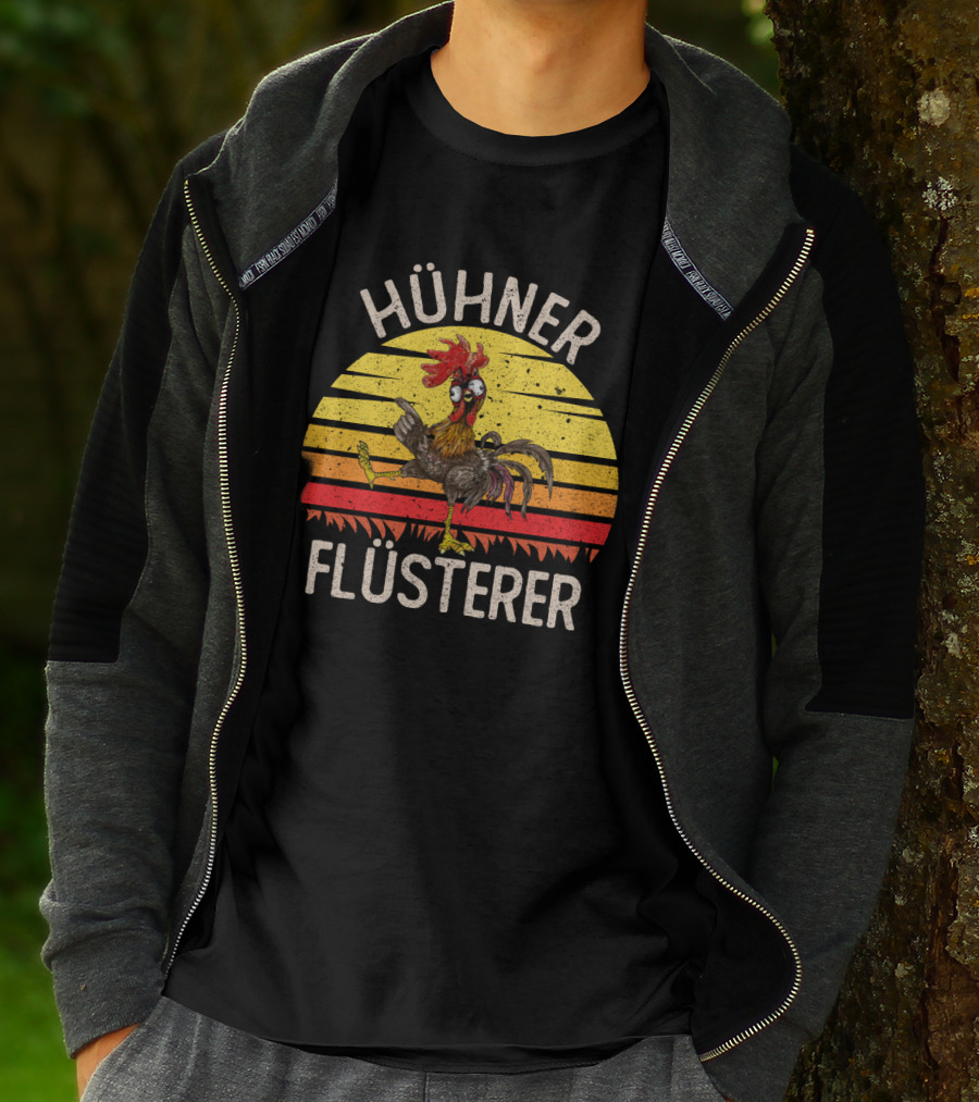 HÜHNER FLÜSTERER Retro Sunset Chicken T-Shirt