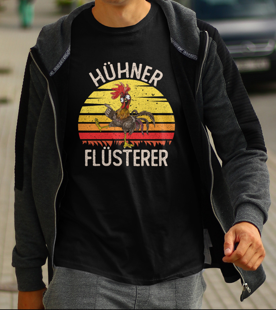 HÜHNER FLÜSTERER Retro Sunset Chicken T-Shirt