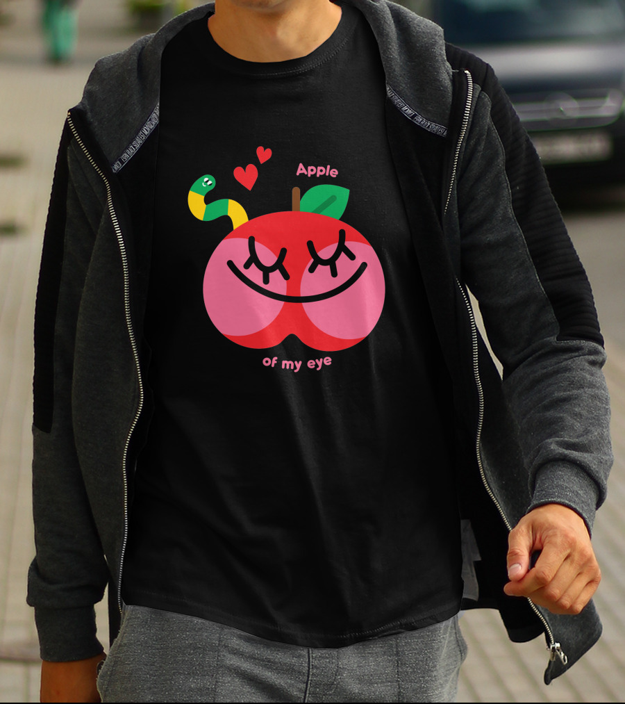 Apple Of My Eye Cute Smiling Apple With Colorful Snake And Hearts T-Shirt