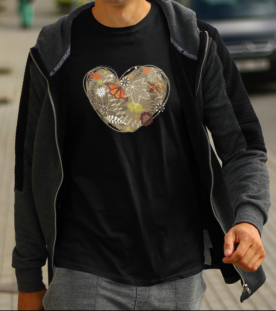 Autumn Heart Leaves And Butterflies 1681523 T-Shirt