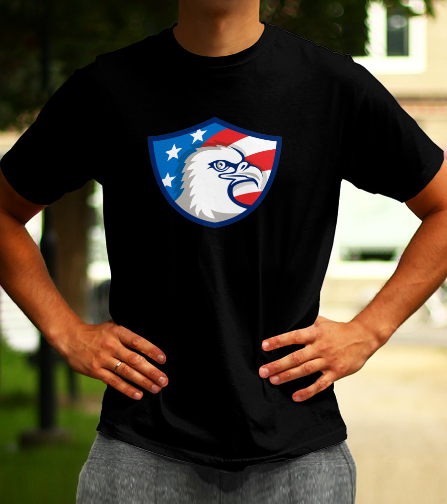 Bald Eagle Head USA Flag Shield Retro 1463 Stars And Stripes Motif T-Shirt