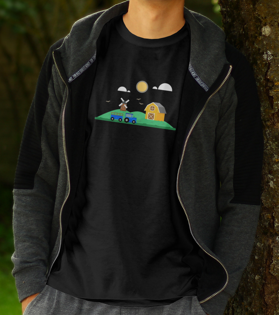 Barn Scape 392814 Windmill Barn Farm Scene T-Shirt
