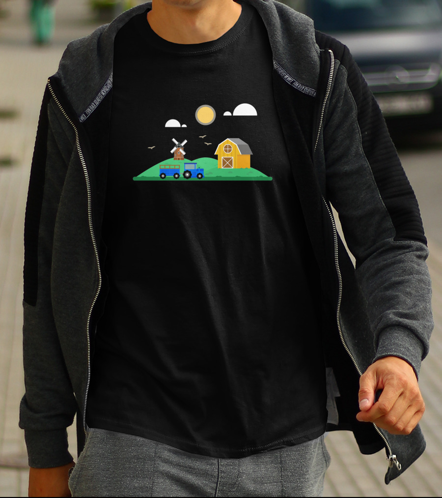 Barn Scape 392814 Windmill Barn Farm Scene T-Shirt