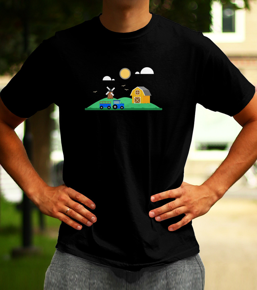 Barn Scape 392814 Windmill Barn Farm Scene T-Shirt