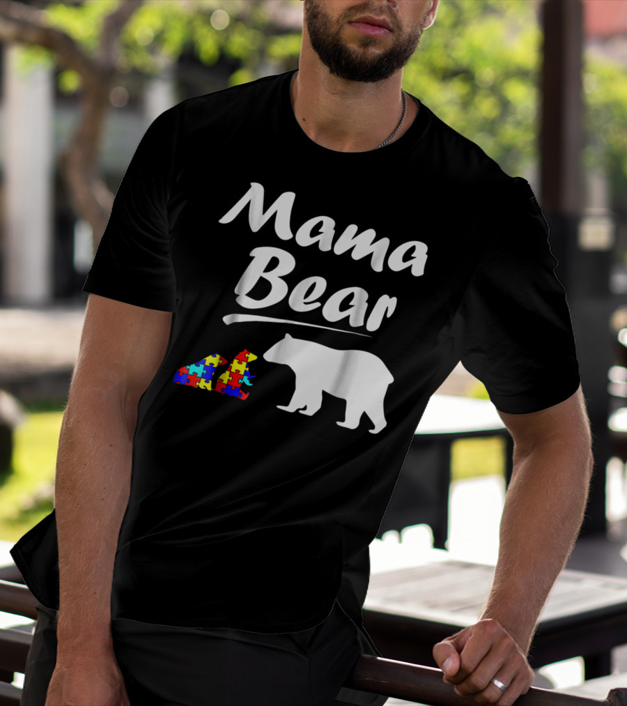 Mama Bear Autism Awareness Mom With Two Puzzle Piece Cubs T-Shirt