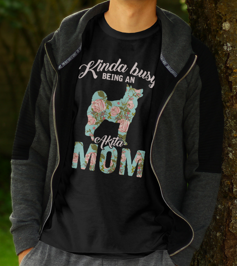 Kinda Busy Being An Akita Mom Floral Dog T-Shirt