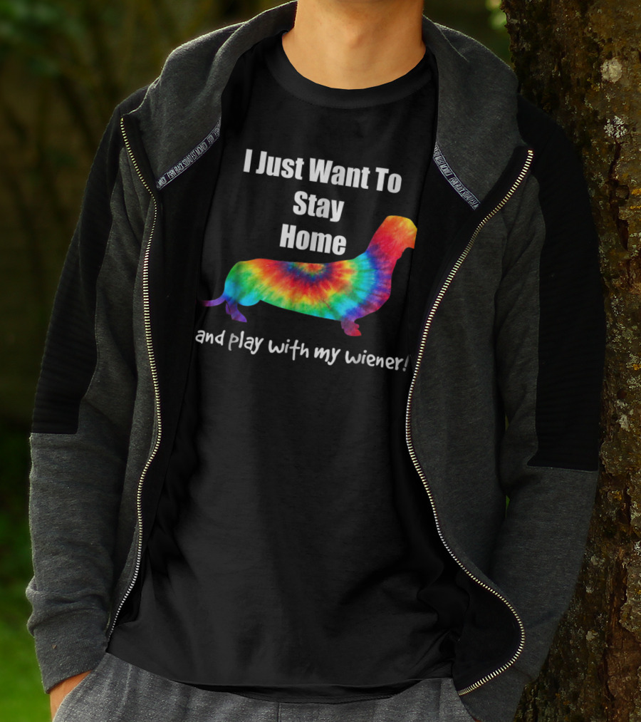 I Just Want To Stay Home And Play With My Wiener Tie-Dye Dachshund Mom Or Dad T-Shirt