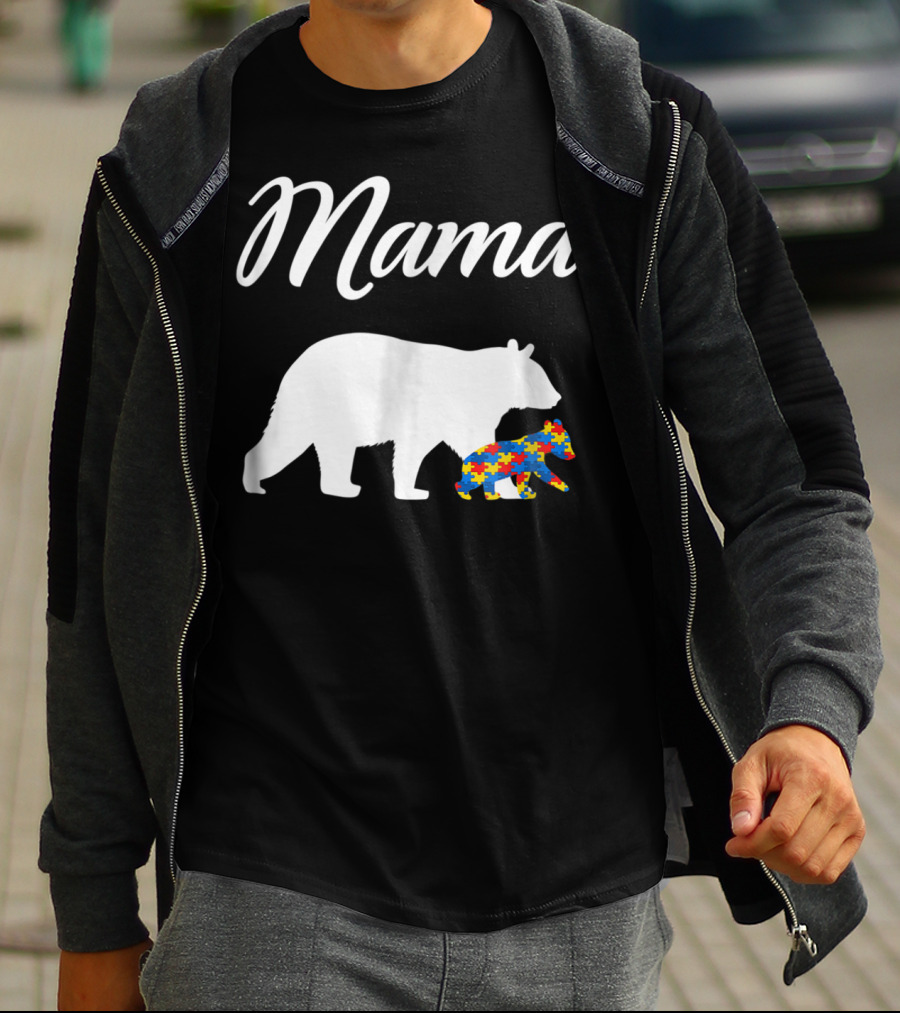 Mama Bear With Puzzle Autism Mom Cute23 T-Shirt