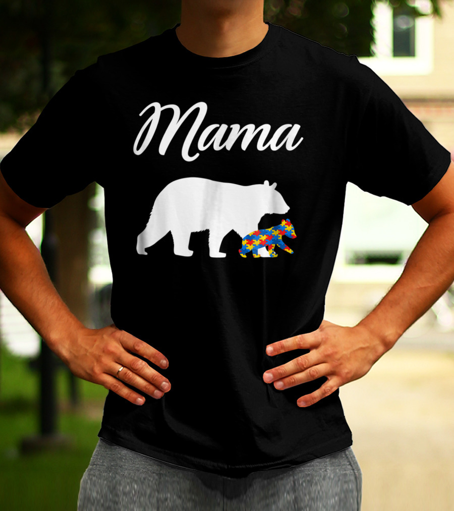 Mama Bear With Puzzle Autism Mom Cute23 T-Shirt