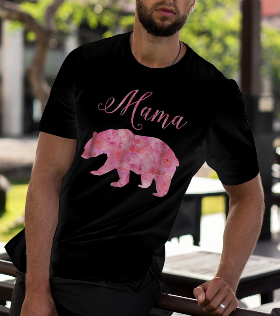 Mama Bear Mothers Birthday Mom Pink Watercolor T-Shirt