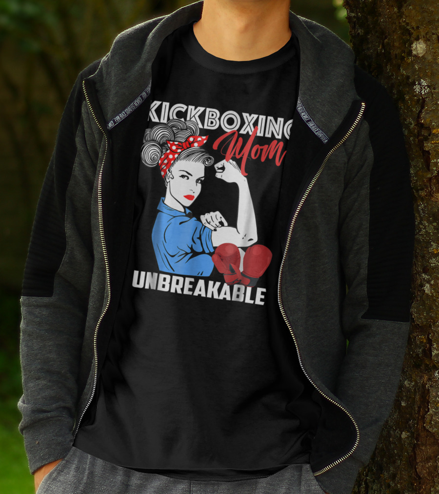 Kickboxing Mom Unbreakable Rosie The Riveter Inspired Kickboxer Mother With Red Gloves T-Shirt