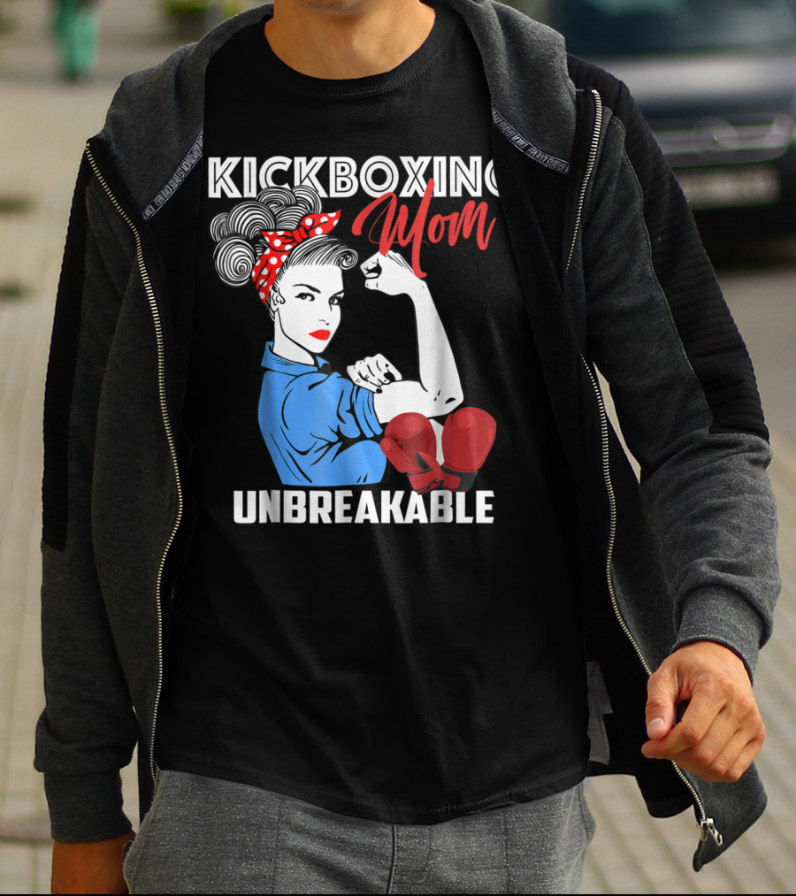 Kickboxing Mom Unbreakable Rosie The Riveter Inspired Kickboxer Mother With Red Gloves T-Shirt