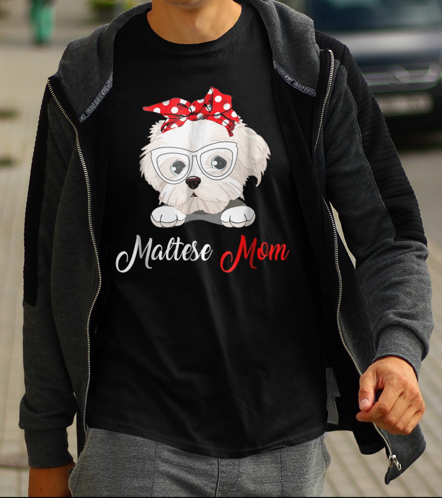 Maltese Mom Glasses Red Bow Birthday Outfit93 T-Shirt
