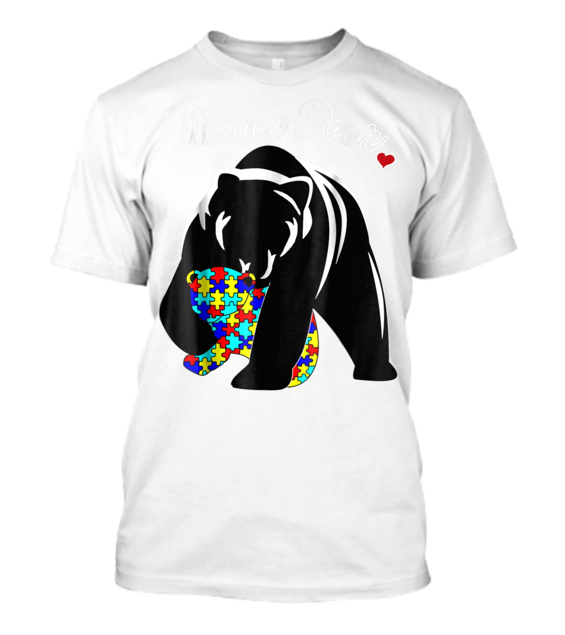 Mama Bear Autism Awareness Love Support Mom Puzzle Heart T-Shirt